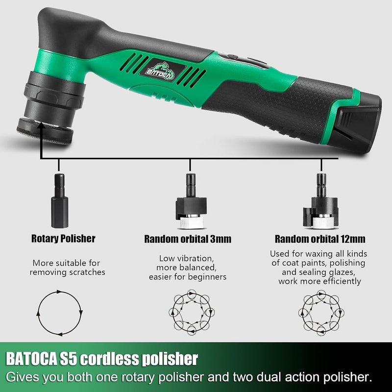 BATOCA S5 Cordless Car Buffer Polisher Sander Dual Action & Rotary Polishing Machine 1/2/3 Inch Polishing Pads for Car Detailing,6 Variable Speeds 2000-5500RPM,Mini Polisher for Car Motorcycle Polish - Image 3